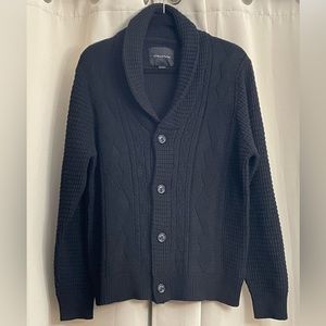 Men’s Stricture button up sweater. Black Size Large.